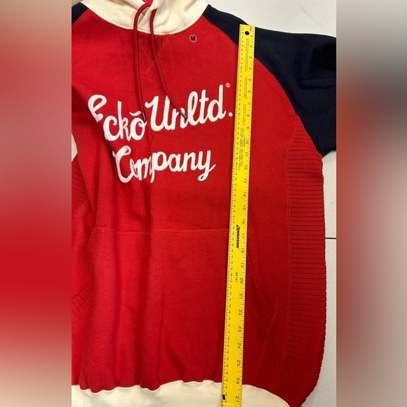 Ecko Unltd. Hoodie Pullover Red/Blue/Cream Embroidered NWT Hand Warmer Pocket - Picture 14 of 14